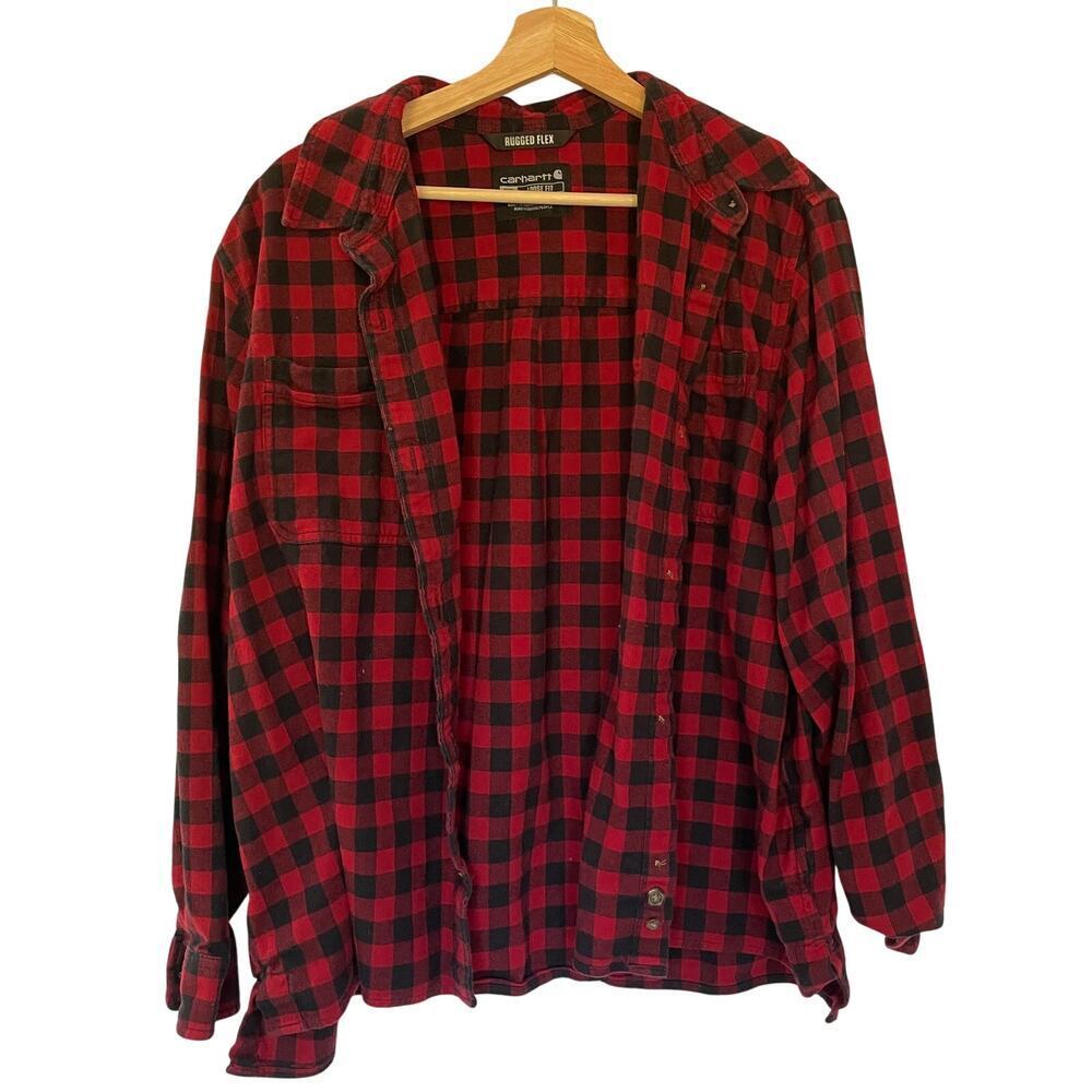 Carhartt Rugged Flex Loose Fit Button Down Shirt XXL Red Black Men Stretch